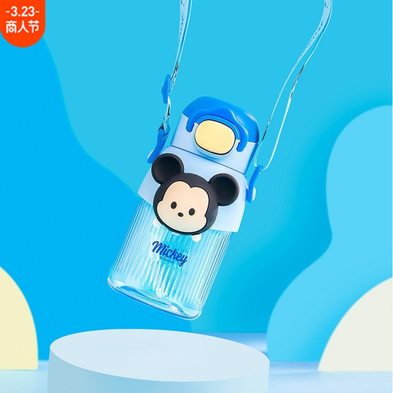 Bình Nước DISNEY Chính Hãng 550ML Chất Liệu Nhựa Tritan Có Ống Hút Và Dây Đeo Tiện Dụng Cho Bé