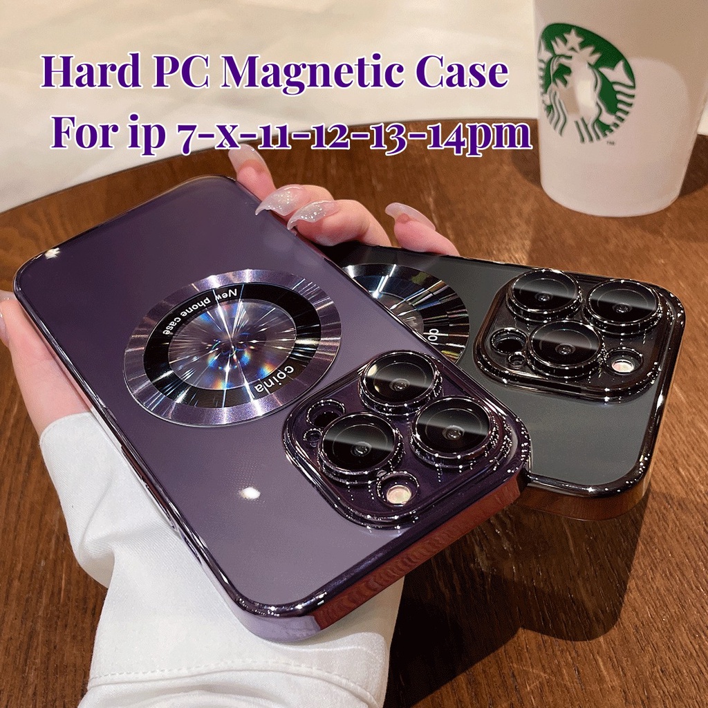 Ốp Điện Thoại PC Cứng Viền Silicon Từ Tính Trong Suốt 6D Cho iPhone X Xs 11 12 13 14 Pro Max Xr 7 8 14 Plus 11pro