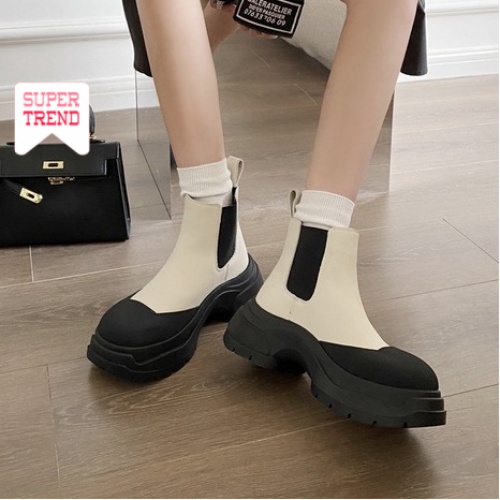 Giày Bốt Ống Ngắn Mũi Tròn Phối Chi Tiết Cổ Điển Thoải Mái Hợp Thời Trang