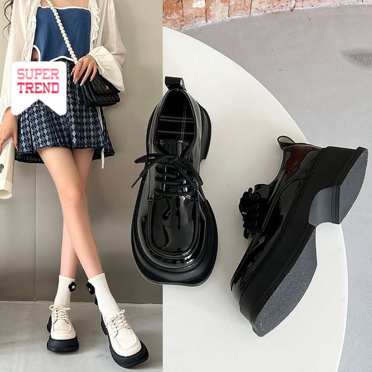 Giày Mũi Tròn Cột Dây Màu Trơn Kiểu Dáng Đơn Giản Thoải Mái Hợp Thời Trang