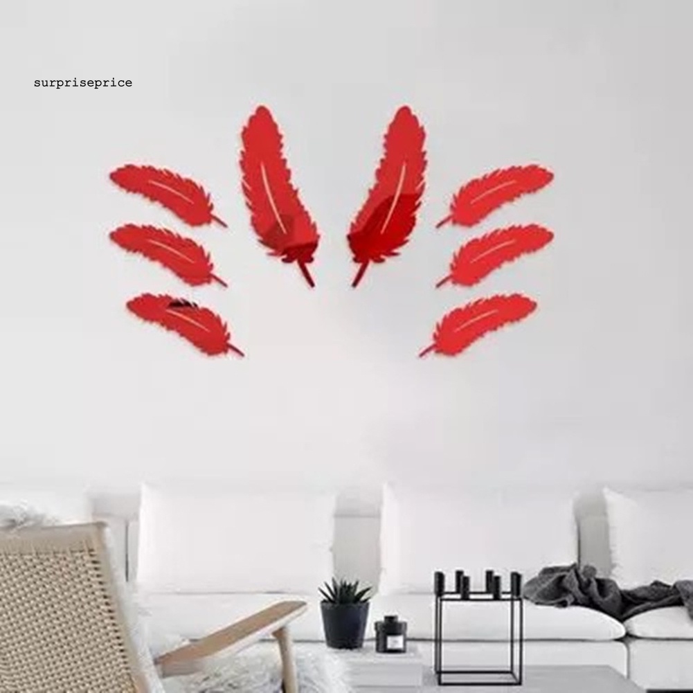 Set 8 Sticker Dán Tường Hình Lông Vũ Tráng Gương Dùng Để Trang Trí Phòng Khách