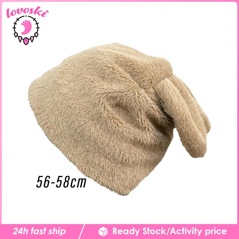 Mũ Beanie Dệt Kim Đính Tai Thỏ Giữ Ấm Mùa Đông