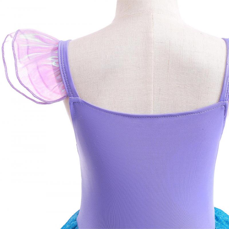 Bộ Đầm Nàng Tiên Cá Ariel Phối Lưới Đính Vương Miện Đính Kim Sa Màu Xanh Dương Kèm Vương Miện Đuôi Cá Thời Trang Cho Bé Gái