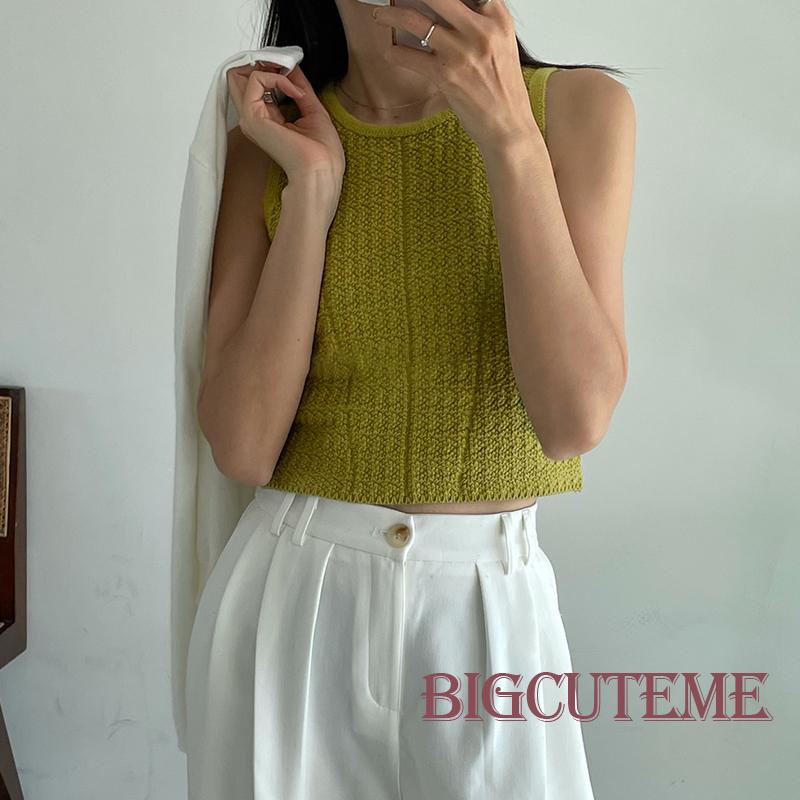 [] Áo Tank Top Nữ Màu Trơn Cổ Tròn Không Tay Vừa Vặn Mùa Hè Màu Trắng / Đỏ / Xanh Lá / Vàng / Đen