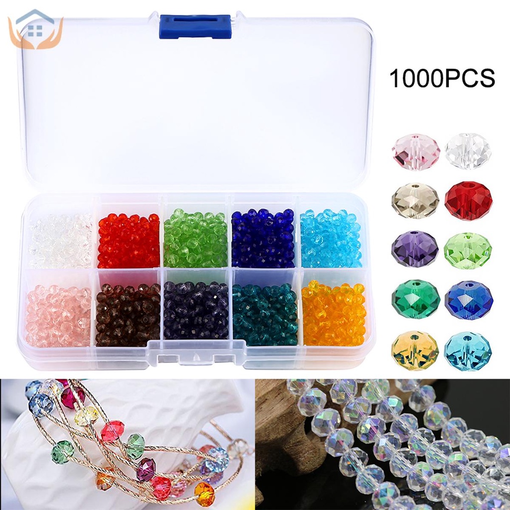 Set 1000 Hạt Pha Lê 4mm Làm Trang Sức Thủy Tinh #5040 Briollete Rondelle Nhiều Màu Sắc Kèm Hộp Đựng SHOPTKC6581