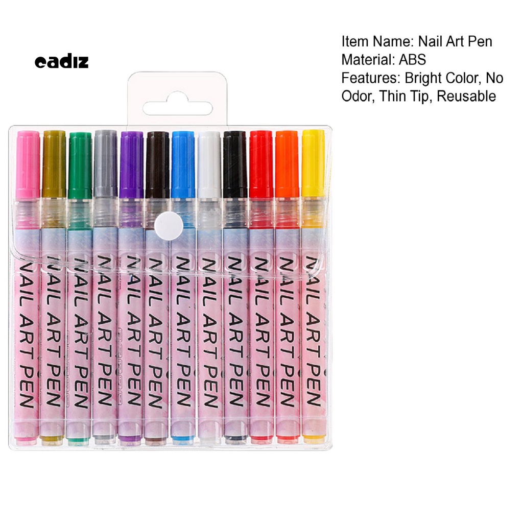 Set 12 Bút Vẽ Móng Nghệ Thuật Chống Nước Không Mùi Dành Cho Nữ