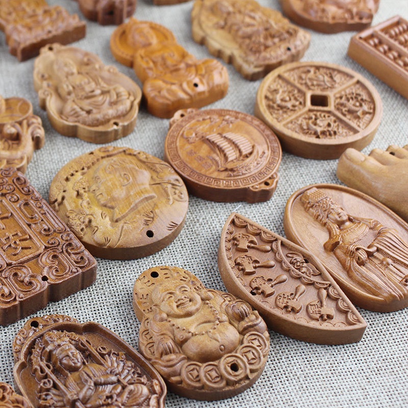 Mặt Dây Chuyền Bằng Gỗ Khắc Hình Quan Âm DIY Thẻ