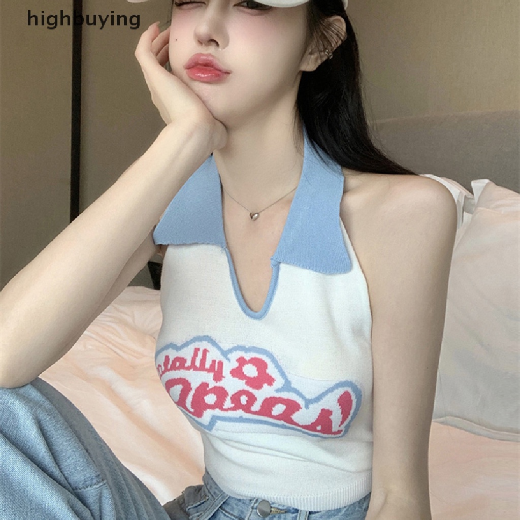 Áo Croptop Dệt Kim In Chữ Y2K Thời Trang Mùa Hè Cho Nữ
