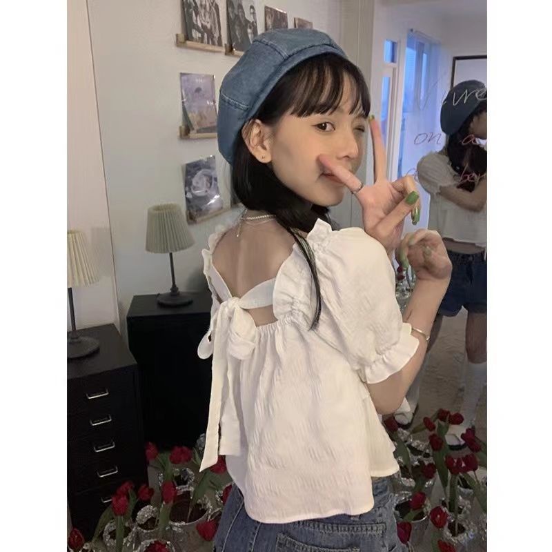 Jiashucheng Áo Sơ Mi Ngắn Tay Màu Trắng Trơn Phong Cách Ngọt Ngào Xinh Xắn Cho Nữ