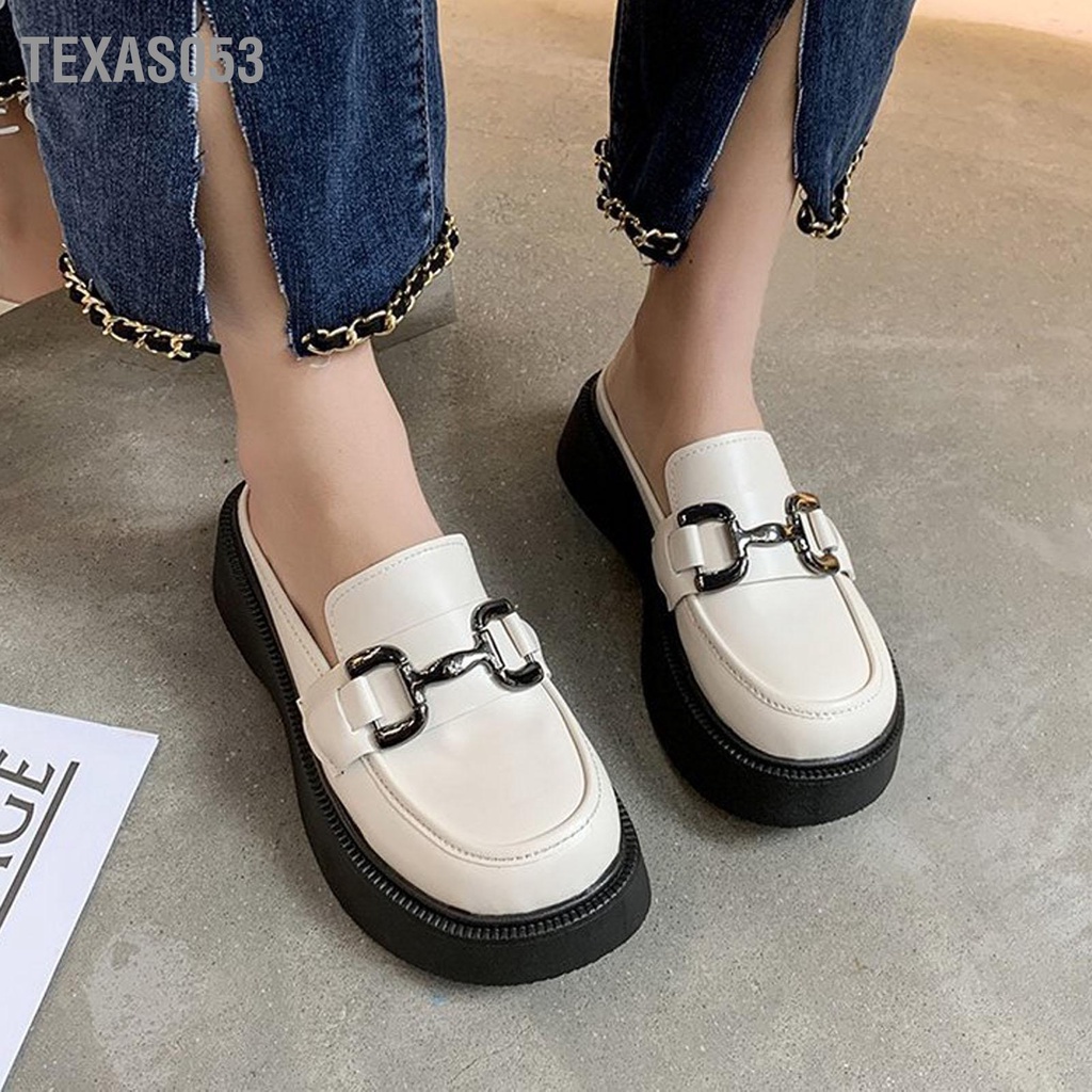 Texas053 Phụ Nữ Đồng Nhất Đầm Giày Khóa Kim Loại Da PU Mũi Tròn Đế Xuân Hè