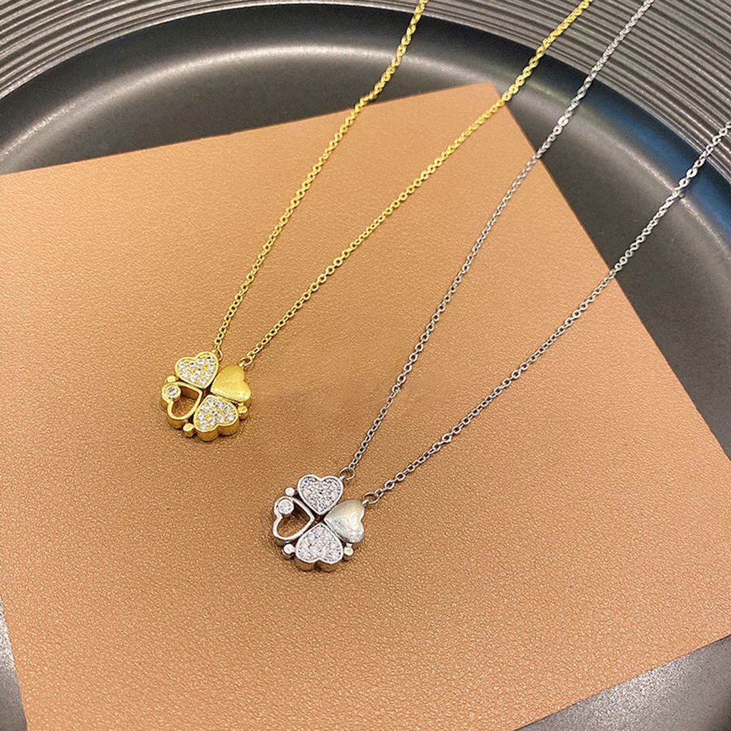 Vòng cổ Thép Titan Mặt Cỏ Bốn Lá Đính Đá Sang Trọng Cho Nữ