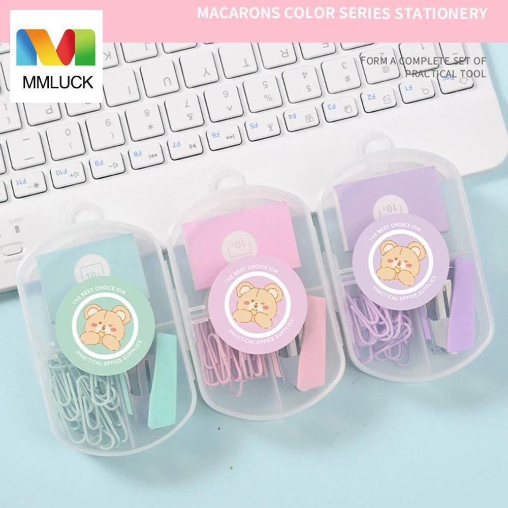Hộp dụng cụ dập ghim và ghim bấm MMULCK sử dụng bền màu sắc morandi dành cho học sinh trẻ em nhân viên văn phòng