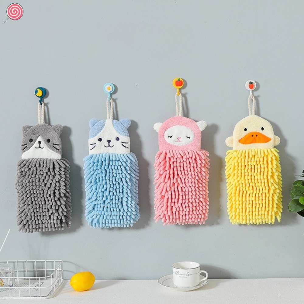 Khăn lau tay nhà bếp treo tường phòng tắm dệt san hô thấm hút nhanh hình thú dễ thương tiện dụng HSU