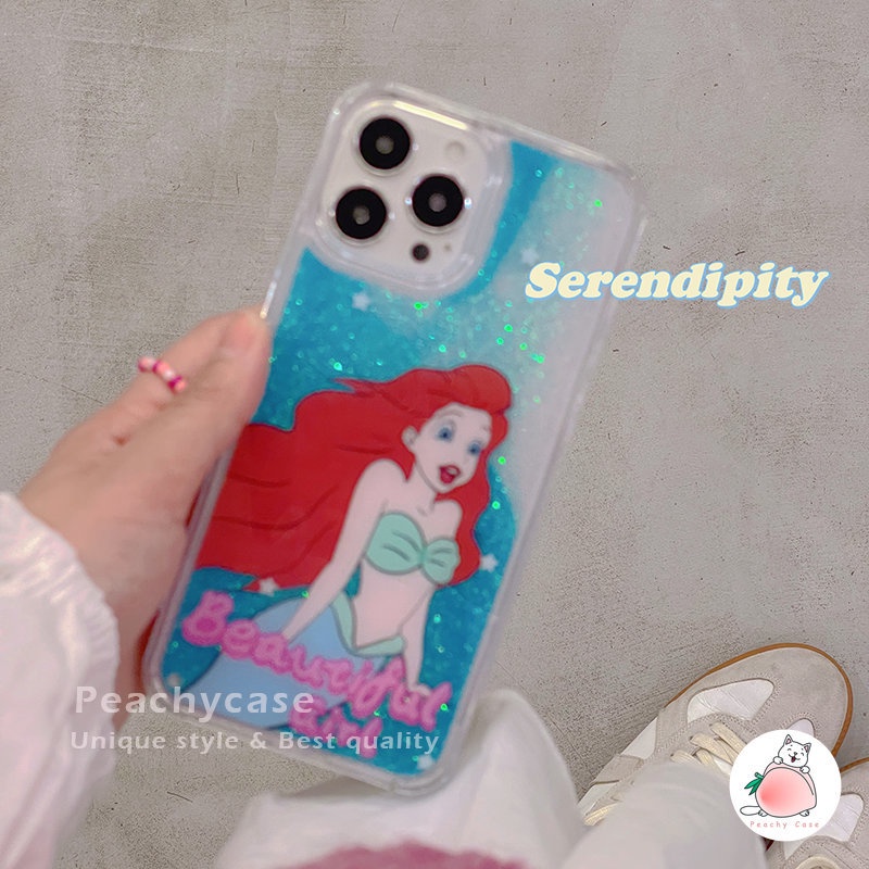 Ốp Điện Thoại Acrylic Cứng Dày Dặn Họa Tiết Hoạt Hình Phối Cát Lún Màu Xanh Dương Cho iPhone 14 13 12 Pro Max 11