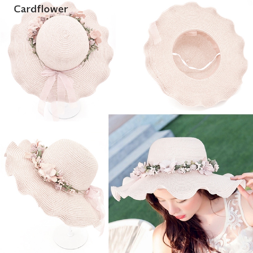 < Cardflower > Mũ Chống Nắng Đi Biển Mùa Hè Đính Hoa Thanh Lịch Cho Nữ