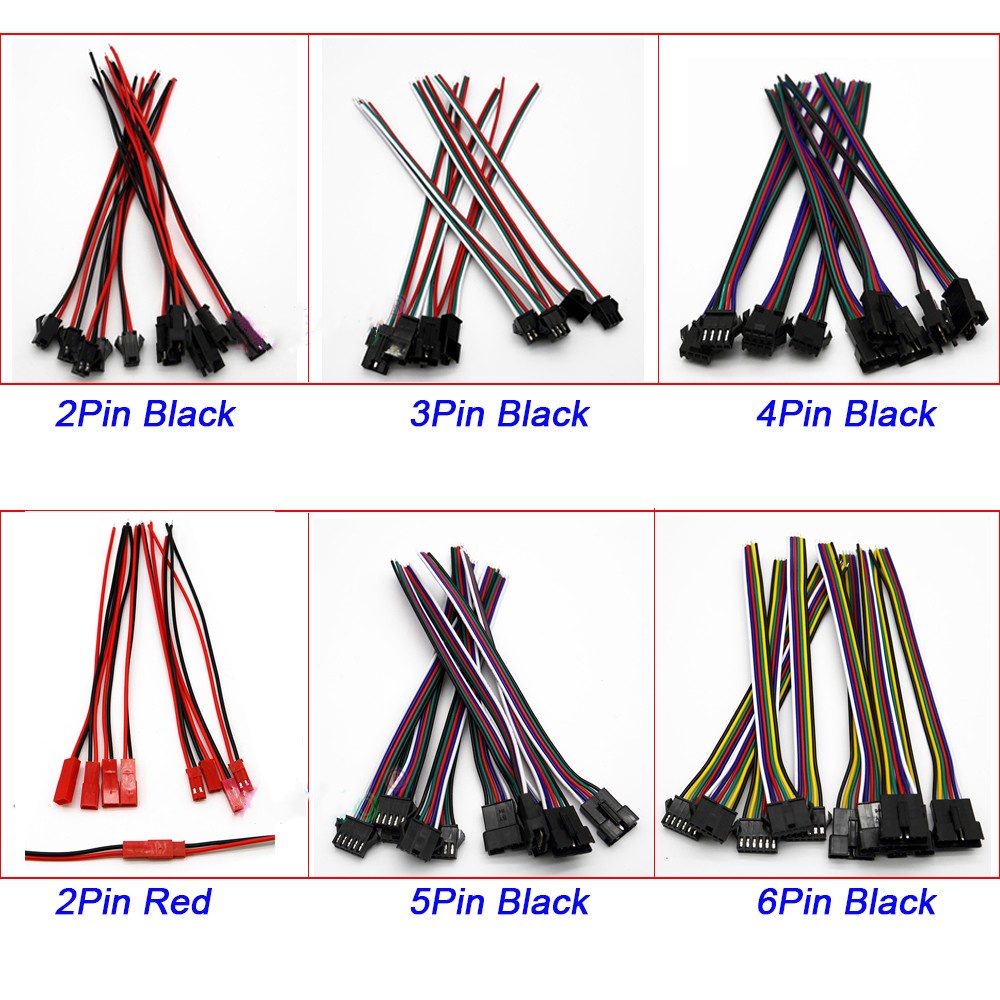 Set 5 Cặp Đầu Nối Dây Đèn LED 2pin 3pin 4pin 5pin 6pin JST SM ws2812 ws2811ic ws2813 ws2815 5050 RGB CCT RGBWW