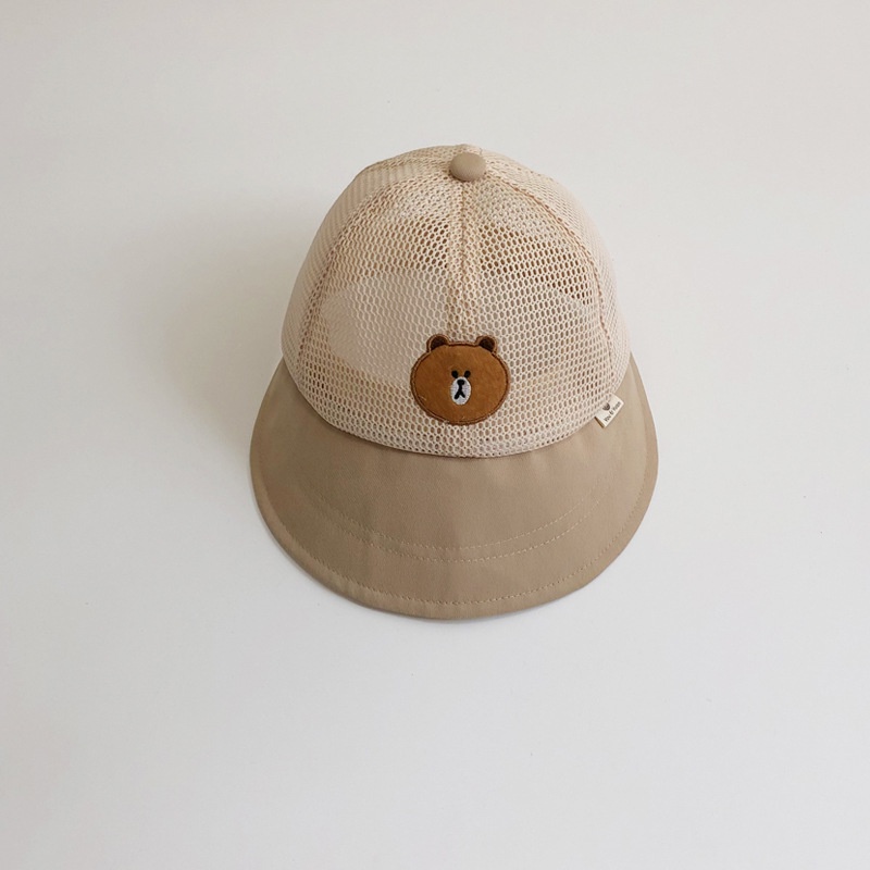 Mũ Tai Bèo Vành Rộng Phối Lưới Thoáng Khí Họa Tiết Chú Gấu Dễ Thương Thời Trang Mùa Hè Cho Bé