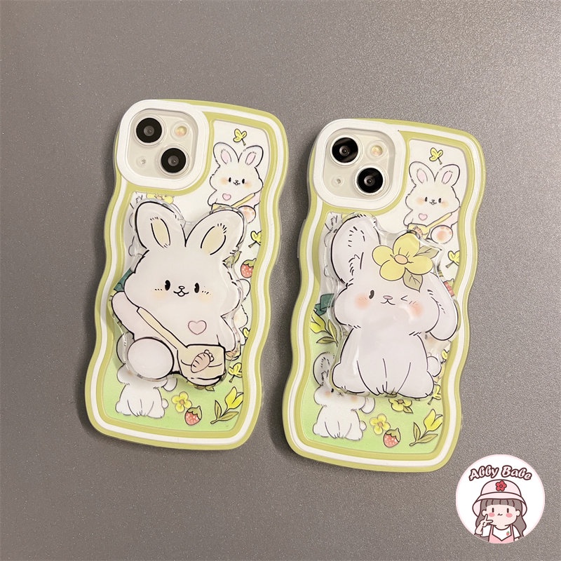 Ốp Điện Thoại TPU Mềm Chống Mồ Hôi In Hình Thỏ Trắng Có Giá Đỡ Cho Iphone 14 Pro Max 11 12 11 Pro Max X XS
