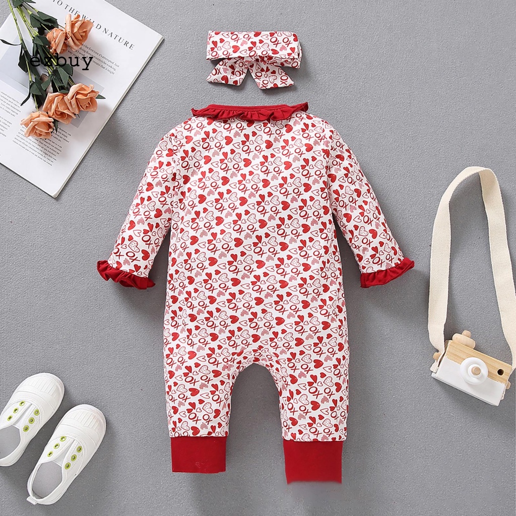 Set 2 Áo Liền Quần Mềm Mại Thoải Mái In Họa Tiết Trái Tim Kèm Băng Đô Cho Bé