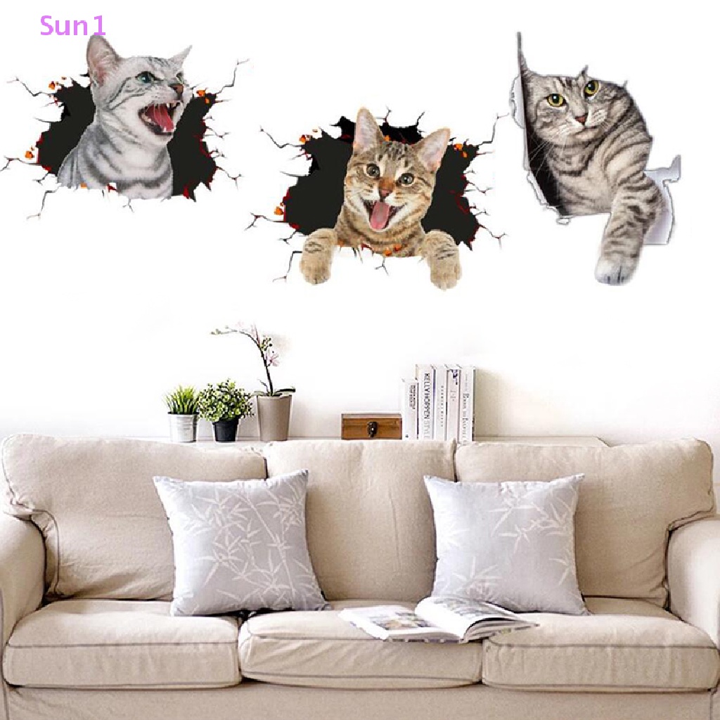 Miếng Dán Tường Hình Mèo 3D Dễ Thương Vui Nhộn Chống Nước Sun1 > Trang Trí Nhà Tắm