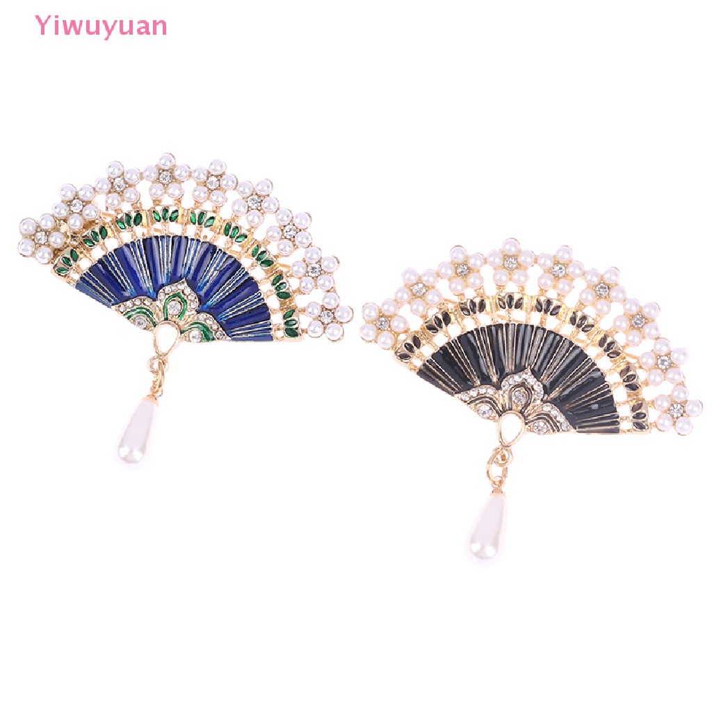 Ghim Cài Áo Hình Quạt Đính Ngọc Trai Nhân Tạo Phong Cách Vintage Mới