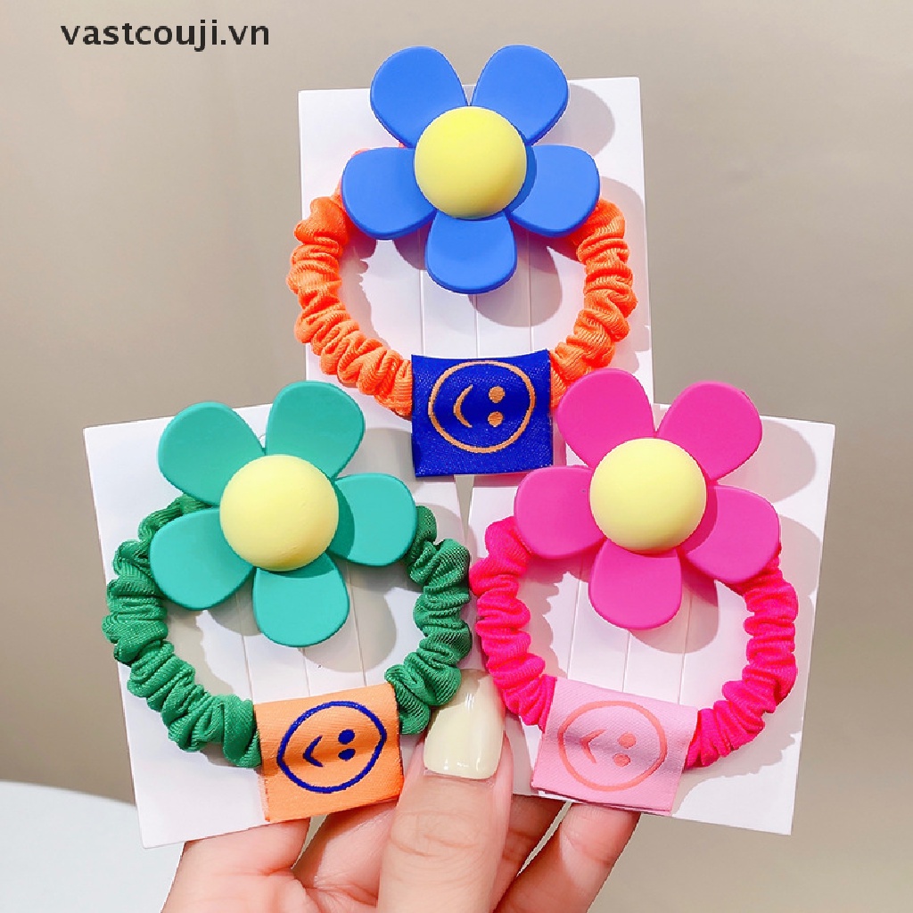 Dây Cột Tóc Co Giãn Họa Tiết Hoa Màu Kẹo Ngọt Xinh Xắn Cho Bé Gái