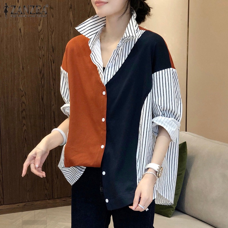 ZANZEA Áo Sơ Mi Nữ Tay Dài Họa Tiết Sọc Thời Trang Phong Cách Hàn Quốc
