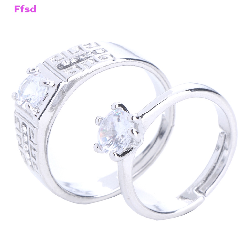 1 Cặp Nhẫn Đính Hôn Đính Đá Cổ Điển Có Thể Điều Chỉnh Kích Thước