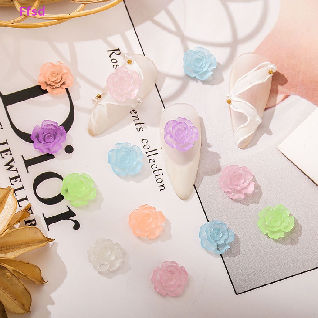 {Ffsd} Set 50 Phụ Kiện Trang Trí Móng Tay Dạ Quang 10MM Hình Hoa Hồng Quyến Rũ