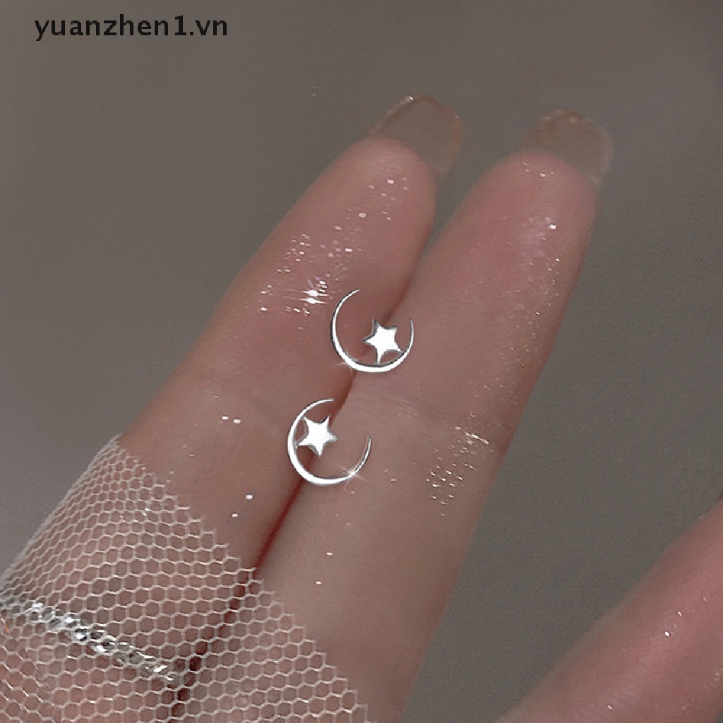 Khuyên Tai Bạc Mini Hình Trăng Sao Thời Trang Cho Nữ
