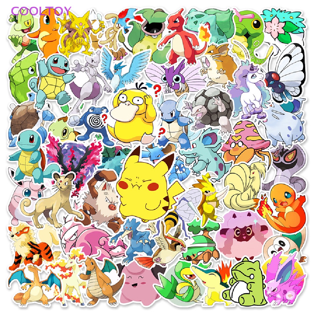 Cooltoy Bộ 50 Miếng Dán Hoạt Hình Pokemon Chống Thấm Nước Kawaii