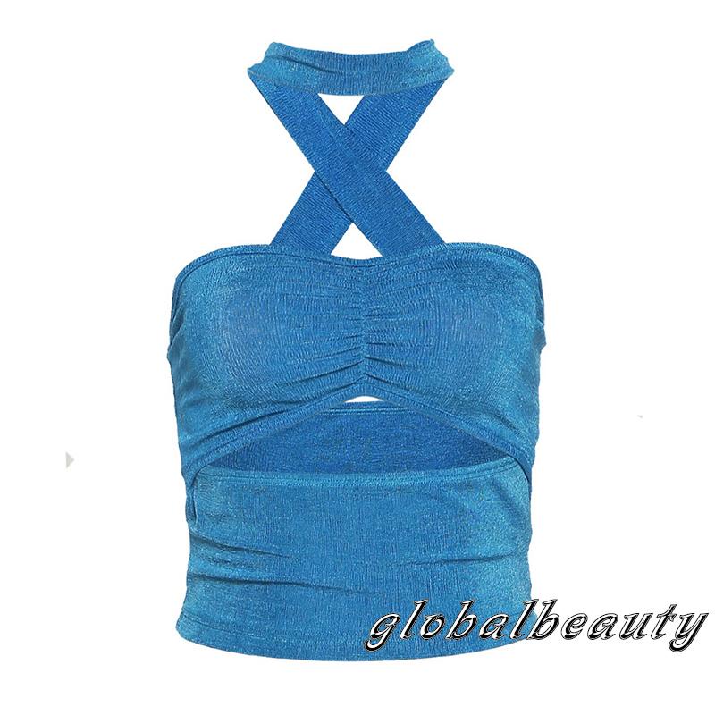 Áo Dây Mỏng Mùa Hè Màu Xanh Dương Khoét Lỗ Cổ Treo Cho Nữ GB