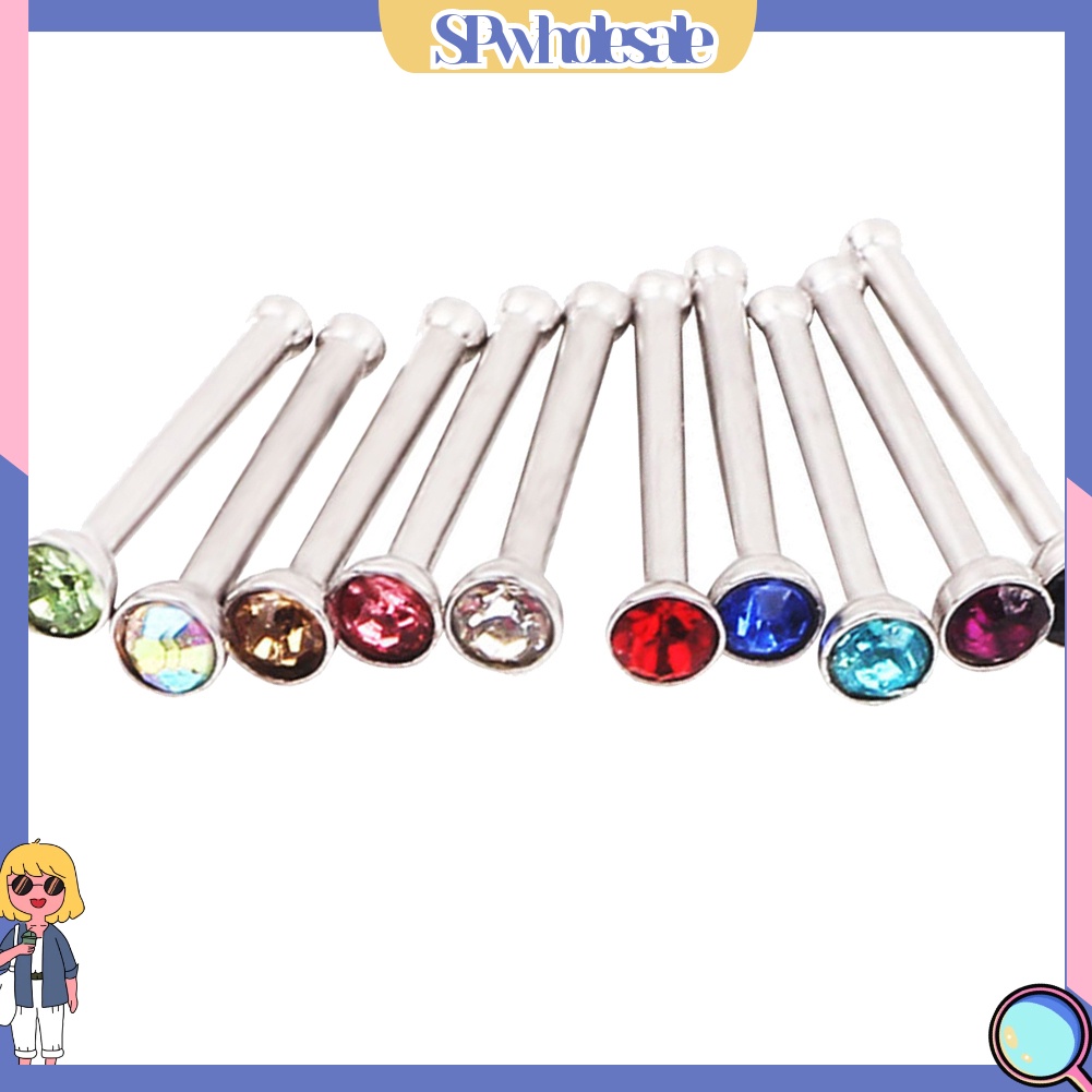 <SPwholesale> Set 60 Khuyên Mũi Thép Không Gỉ Đính Đá Nhiều Màu Sắc