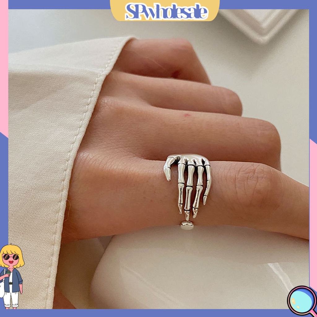 <SPwholesale> Nhẫn Hình Xương Bàn Tay Có Thể Điều Chỉnh Kích Cỡ Phong Cách Halloween Cho Nữ