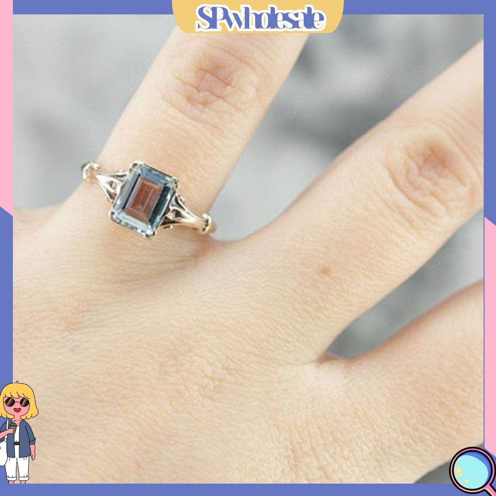 <SPwholesale> Nhẫn Đính Hôn Đính Đá Topaz Giả Hình Vuông Thanh Lịch Dành Cho Nữ