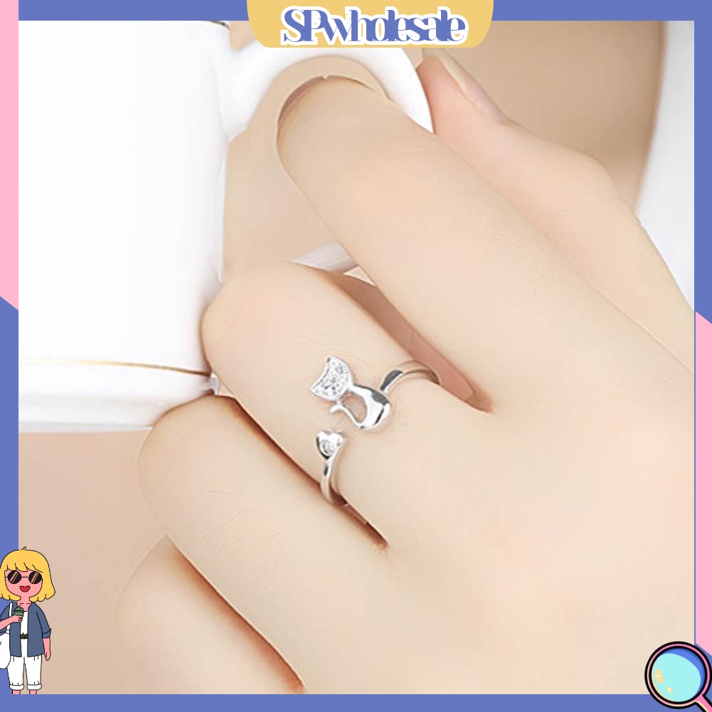 <SPwholesale> 1 Nhẫn Hở Hình Mèo Đính Đá Dễ Thương