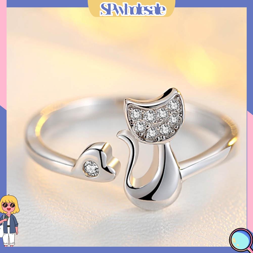 <SPwholesale> 1 Nhẫn Hở Hình Mèo Đính Đá Dễ Thương