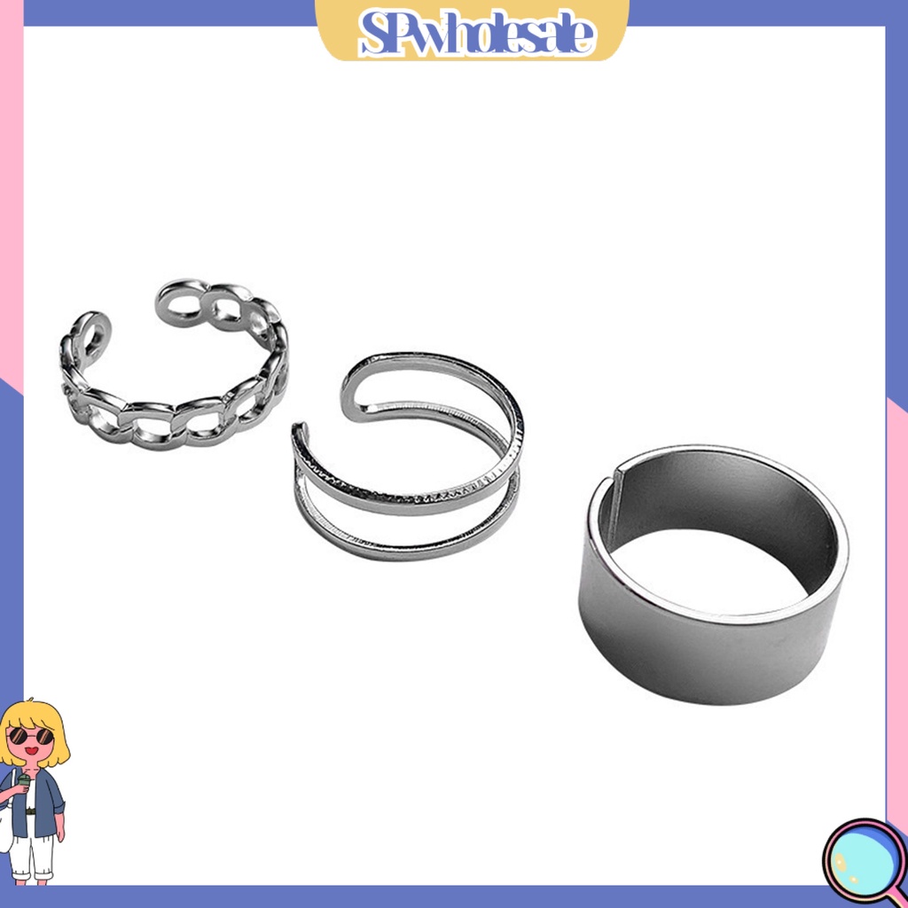 <SPwholesale> Bộ 3 Nhẫn Hở Hợp Kim Có Thể Điều Chỉnh Phong Cách Punk Hip Hop Cho Nữ