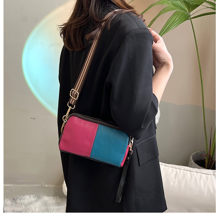 Túi Xách Da Bò Nhỏ Xinh Phối Màu Tương Phản Thời Trang Cho Nữ