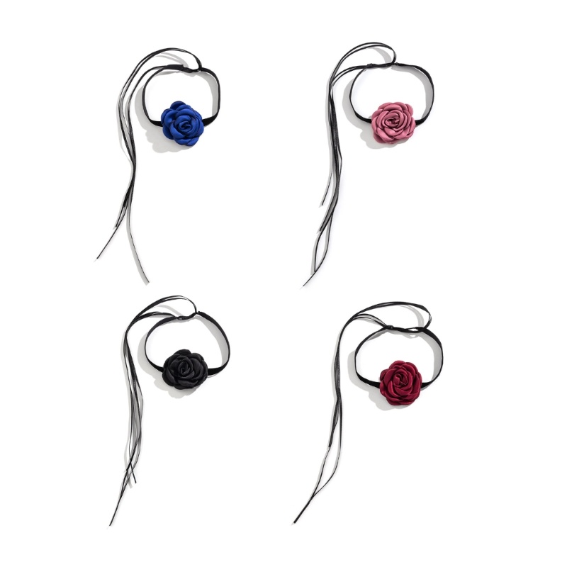 Vòng Cổ Choker Dây Ruy Băng Dài Bằng Satin In Họa Tiết Hoa Hồng Cổ Điển