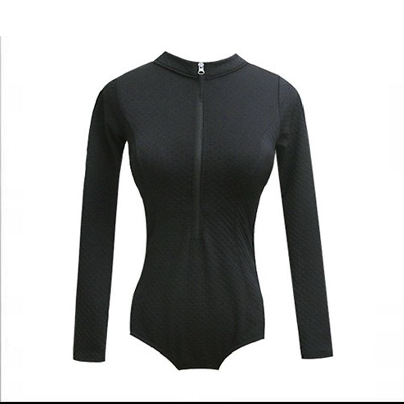 Đồ Bơi Một Mảnh Tay Dài Chống Nắng Màu Trơn Thời Trang Dành Cho Nữ