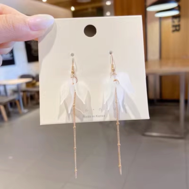 Khuyên Tai Dáng Dài Mặt Tròn Đính Hoa Tua Rua Phong Cách Hàn Quốc Mới