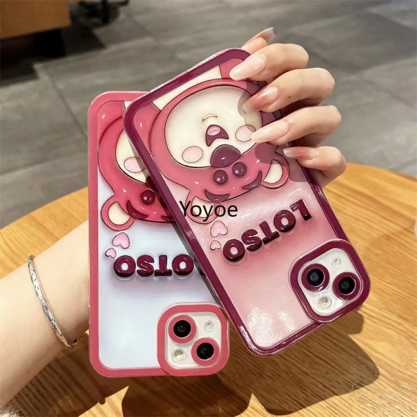 Ốp Điện Thoại Silicon Mềm Trong Suốt Chống Sốc In Hình Gấu Dâu Tây Cho iPhone 14 13 12 11 Pro Max 7 8 Plus X XS XR SE