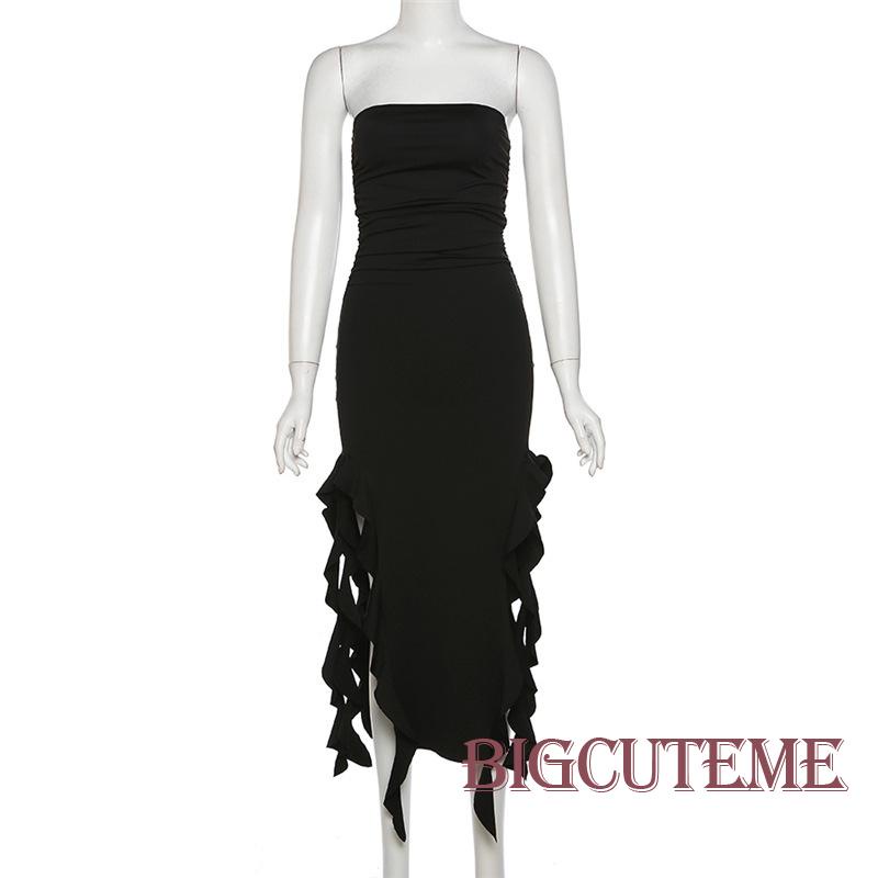 [] - Đầm Ôm Không Tay Hở Lưng Không Dây Màu Đen Thời Trang Mùa Hè Cho Nữ