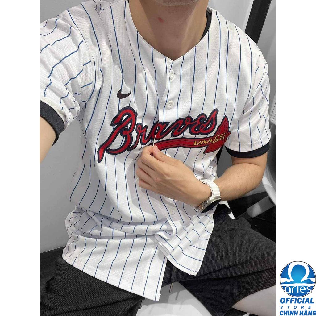 Áo thun bóng chày nike x MLB chính hãng full tem tag dáng overfit kiểu dáng gài nút cổ bóng chày - Aries Sốp