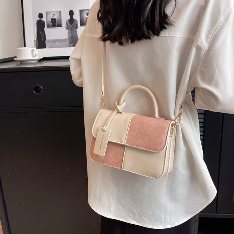 Túi Đeo Vai Hình Vuông Phối Màu Tương Phản Phong Cách Pháp Cổ Điển Thời Trang Cho Nữ