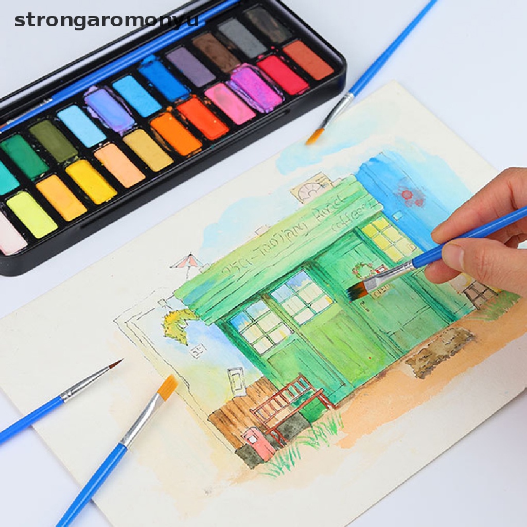 Set 10 Cọ Vẽ Tranh Màu Nước / Dầu Đầu Nhọn Phẳng Bằng Sợi Nylon