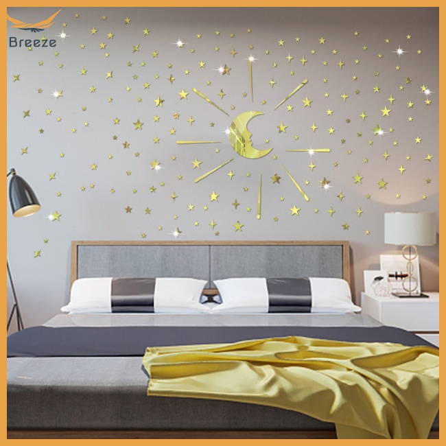 105 Sticker Dán Tường Chống Thấm Nước Tự Dính Hình Trăng Sao 3d Có Thể Tái Sử Dụng