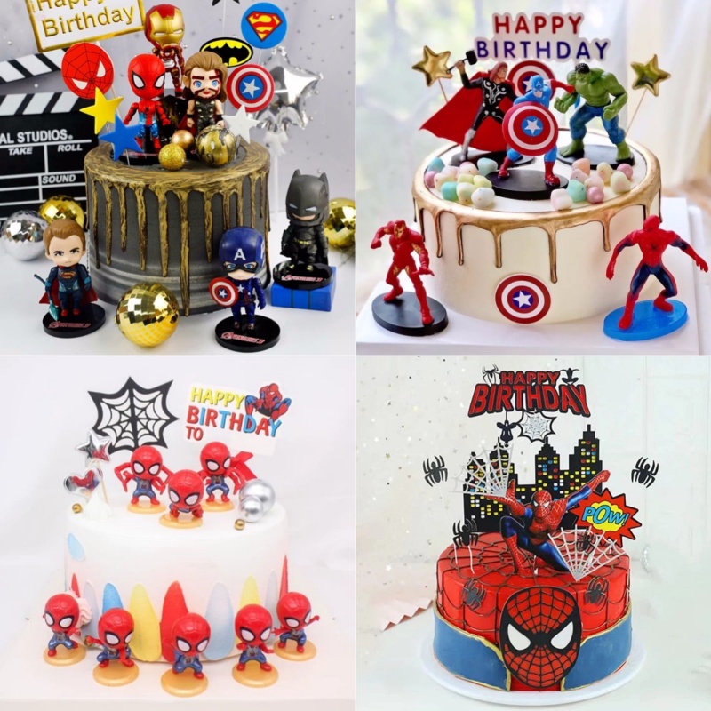 Set 8 Mô Hình Người Nhện Trang Trí Bánh Kem Sinh Nhật DIY