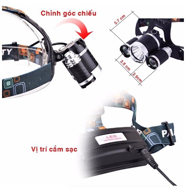 Đèn pin đội đầu 3 bóng siêu sáng Nhiều Chế độ Pin sạc dung lượng cao. Độ sáng mạnh cự ly chiếu sáng | BigBuy360 - bigbuy360.vn